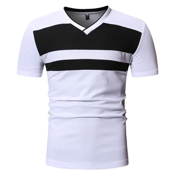 Бяла Контрастная Тениска с къс ръкав, Мъжки Camisetas 2022, Летни плътно Прилепнали Тениски с V-образно деколте, Мъжки Ежедневни Тениска Homme