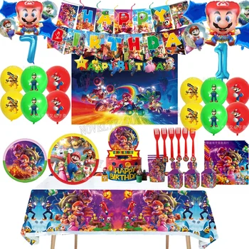 Банери на Super Mario Bros за рожден Ден, Вытягивающий флаг, Торта, Флаг за парти в чест на рождения Ден, Комплект за декорация балони, Красиво Декорирани с Подаръци за децата