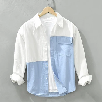 2023 Есен Нова Мъжка Риза с дълъг Ръкав и Отложным яка, широки Ризи в стил Мозайка, Модни Дрехи за Мъже