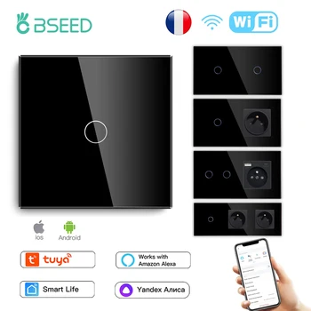 BSEED Френски Стандарт 1/2/3gang Wifi Light Smart Touch Ключове на Hristo Smart Life Алекса Плюс Обикновена Розетка ОТ USB-Порта Type-c