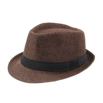 Нова мода за мъжете на средна и напреднала възраст, градинска солнцезащитная шапка, денс парти, джаз шапка, малък цилиндър с закатанным ръба от лен