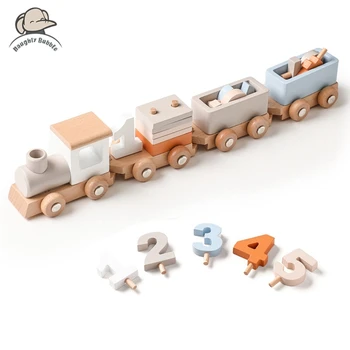 Дървена играчка-влак за рожден ден, имитирующая играчка влак, жп модел на колата без дистанционно управление, removable дървен влак, изискан подарък с кутия