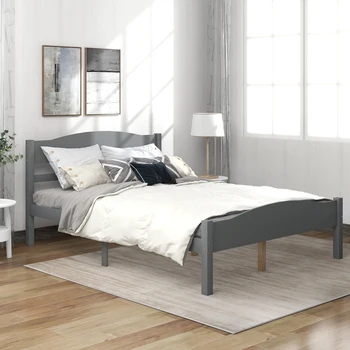 Легло-платформа с хоризонтална лента, таблата и изножьем куха форма и централни звена крака, в пълен размер, мебели за спални