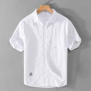 Нова дизайнерска бродерия, Качествени, маркови ризи от чист памук с къс ръкав За мъже, Модни и Удобни потници, облекло Camisa Masculina
