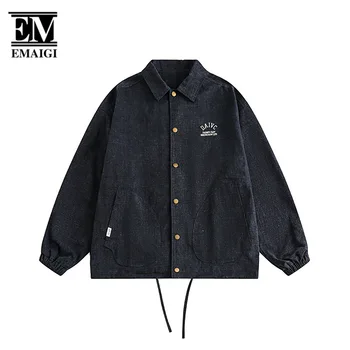 Мъжка японска градинска Реколта мода С бродерия букви, свободна ежедневни яке-карго Cityboy на съвсем малък, мъжки палта есен