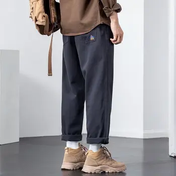 Младежки тенденция на американската High street, Универсални прави панталони за работа, есента Обикновена джобове, икона, Свободни памучни панталони на съвсем малък.