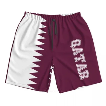 Лято 2023, полиестер, Флаг на страната Катар, мъжки плажни шорти с 3D-принтом, летни панталони за джогинг с джобове