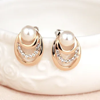 Трехслойные обеци с имитация на перли, кръгли обеци, кристални обеци-карамфил, подарък за дамски партита, Елегантни сватбени бижута на Едро