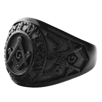 Мъжко черно масонское пръстен от неръждаема стомана, Master Mason Freemason