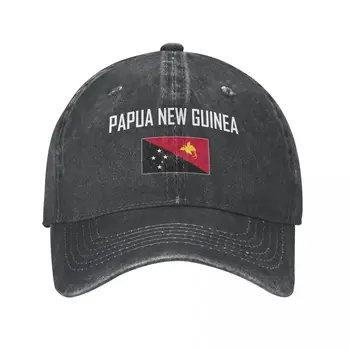 Мъжка бейзболна шапка с флага на ПАПУА-Нова Гвинея и шрифт са изработени от деним, выстиранного въглища, Класическа реколта памучен шапка на баща-шофьор на камион Унисекс за възрастни