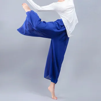 Китайски танцови шифоновые спортни панталони, класически танцови панталони за възрастни, широки панталони за йога, квадратни женски танцови панталони