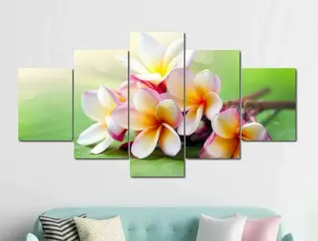 Тропически Спа, естествен цвете, 5 панели, печат върху платно, стенно изкуство, живопис върху платно, боядисани стени за всекидневната, плакат и без рамка