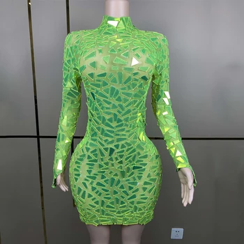Зелена Отразяващо Огледало рокля, женски празничен костюм, вечерни рокли, Фестивални костюми, облекло за изпълнения на сцената XS7152