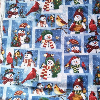 Красива коледна тъкан Памучен плат С принтом Коледен снежен човек Детска плат за шиене в стил мозайка от Собствените си ръце, Модни дрехи / рокля