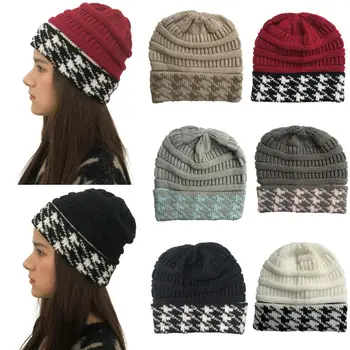 Дамски модни шапчица в стила на мозайка, мъжка шапка, дамски зимни шапки, вязаная на една кука ски шапка в клетката, тюбетейки, топли шапки за дамите