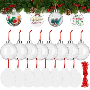 HANABASS 16 бр. Прозрачни коледна украса, висящи топки, суспензии за Коледната елха, Празнични балони с панделки на Нова година