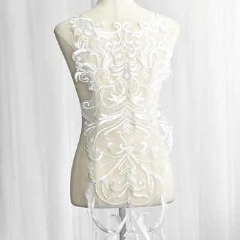 Бяла Бродирана Лейси Апликация на Цвете Плат Лейси Покритие за Шиене, Мрежест Яка Кръпка За Сватбена Рокля Dress Bridal DIY Дрехи Craft