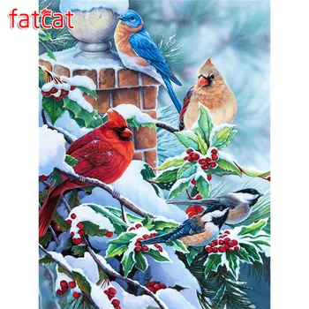 Диамантена живопис FATCAT на нови приходи зимна птица направи си сам пълна тренировка 5d мозайка бродерия картина на заснежени животни начало декор AE3780