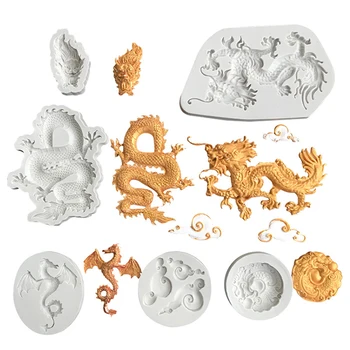 Силиконова форма с 3D изображение на дракон, помадная свещ, Ароматни декорации от смола, под формата на сапун за декорация на сладкарски изделия, кексчета