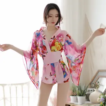 2020 ново секси бельо, женски корсет, сексуална японското кимоно с принтом пеперуди, халат за баня, униформи, костюми изкушения