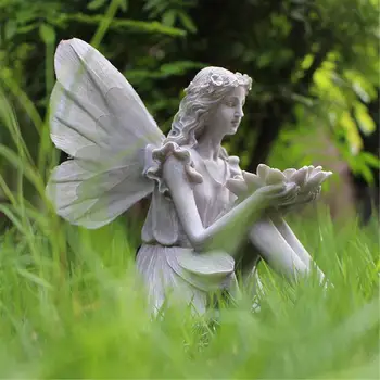 Статуята на Феите Семки, Украшение от крилата на Ангела, Украса за хранилки за птички, Градинска смола, Декор статуя на момиче с светящимся крило на слънчевата енергия.