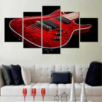 5 Бр. Платно, монтиран на стената художествен плакат, Червена китара, HD Тапети, боядисване, принт за всекидневната, начало декор, стенни картини в спалнята.