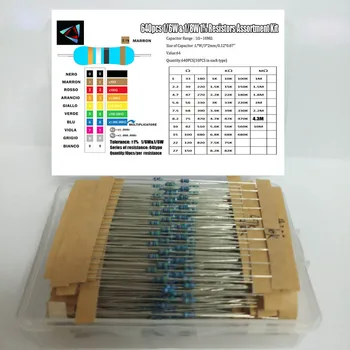 640шт 64 стойности 1R - 10MR 1/8 W 1% 0,125 W Метални филм резистори в продуктовата гама на