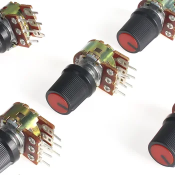 5 комплекта Потенциометров WH148 1K 10K 20K 50K 100K 250K 1M 15mm 6pin Линейно Заострени Отточна тръба на шарнирна връзка Потенциометрический Резистор с Червен Капак AG3