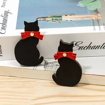 Кожена отметка с малка черна котка, етикет за дома книги, мини преносим скоба за страници, Офис знак категория, Бизнес подарък