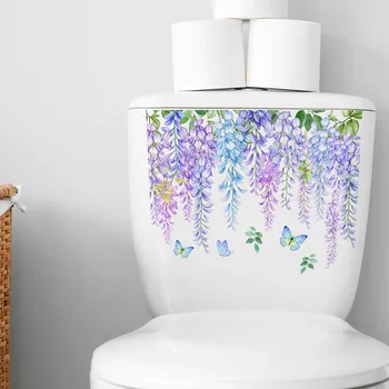 Стикер тоалетна с анимационни творчески цвете Капак за тоалетна Водоустойчив Самозалепващи Стикер на тоалетна чиния за Декорация на Банята Етикети на тоалетна чиния