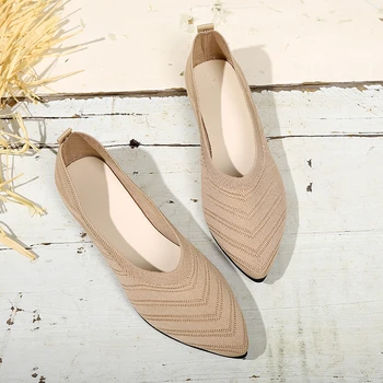 Дамски лоферы от окото на материал на ниски токчета, есен нова дишаща Класически Удобни обувки за ходене Mujer Zapatos с остри пръсти