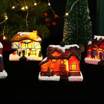 Светлинен Украшение За Дома, Празничните Светещи Декорации За Снежната Къща, Микроландшафтный Декор от Смола за Коледната Украса на Дома на Масата, Смола