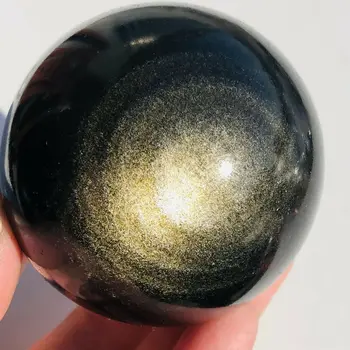 Магически естествен златисто-лъскаво кристална топка от обсидиан, С Рейки, исцеляющий минерали, Размагничивающий Домашен офис, Декоративен лечебен камък