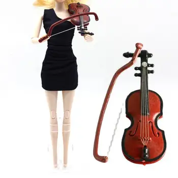 Многофункционална миниатюрна цигулка Елегантна лека мини-цигулка за куклена къща Скъпа миниатюрна цигулка за куклена къща