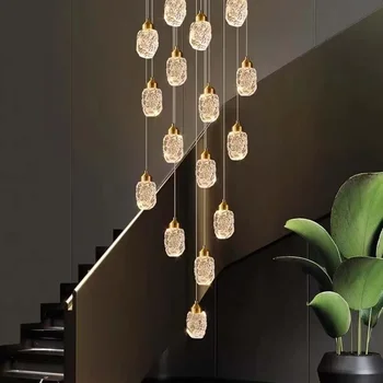 Модерна led кристален полилей за стълбище, дневна, луксозен креативен дизайн, коридор, вили, златен медальон, лампа, дълга вътрешна лампа