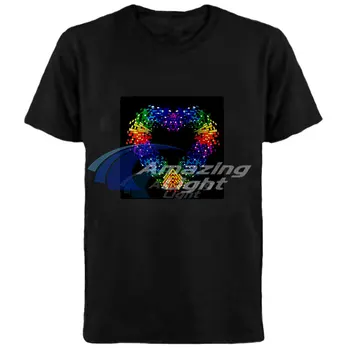 Висококачествена тениска за влюбени с led подсветка El Светеща тениска с led звукова активност Тениски с El подсветка нагоре и надолу