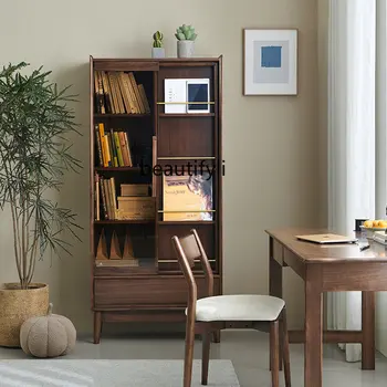 Прост шкафове от масивно дърво, Подови bookshelf Стъкло на вратата на достъпа Скандинавски Витринный шкаф Стенен Шкаф за съхранение на Мебели за кабинет