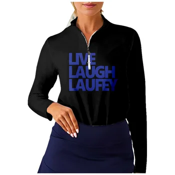 Риза Laufey Live Laugh, дамски блузи с дълъг ръкав и яка-ботуш с цип, ежедневни ризи за голф, спортно облекло