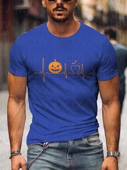 Мъжки летни къси панталони, ризи с ръкави, ежедневни тениска с изображение на сърдечния ритъм под формата на тикви за Хелоуин