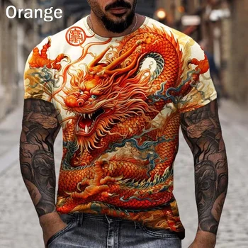 Мъжки модни тениски с 3D принтом дракон, градинска стилна риза в стил хип-хоп