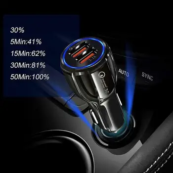 2022 зарядно за Кола с мощност 18 W 3.1 a с две Usb-адаптера за бързо зареждане на телефона за 11 Pro Max 6 7 8 Plus Хуа W6f0