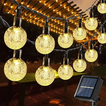 Слънчеви струнни светлини Открит Кристална страхотна светлина Коледна гирлянда 8 режима Водоустойчив вътрешен двор за декор парти в градината