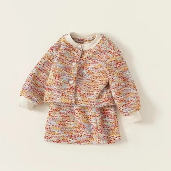 Модерен Комплект от Памучен вязаной дрехи за малките момичета, Яке, Жилетка + Пола, 2 броя, Детски Плетива за деца, Дрехи, Костюм от 1 до 10 години