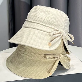 Дамски есенна шапка-кофа от памук и лен, новост 2023 г., рибарска шапка с цепка отзад и решетка, солнцезащитная шапка MAXSITI U