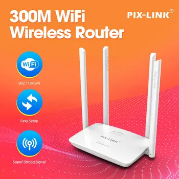 Безжичен Рутер PIX-LINK WR08 300 Mbps, 802.11 B/G/N С 4 Удлинителями Антена Високоскоростен Мрежов Рутер WPS 2.4 G За Домашния Офис