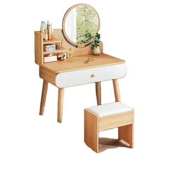 Мебели за спалня 2022 Дървена бюро, без столове или табуретки, бял с 1 чекмедже-Тоалетка за грим