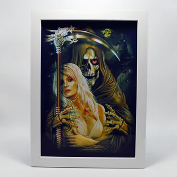 Смъртта и момичето, Страхотна татуировка във формата на черепа, художествен плакат, стенопис за домашен интериор, Реколта Лазерна стикер, Уникална картина за декора на стените в стил смърт