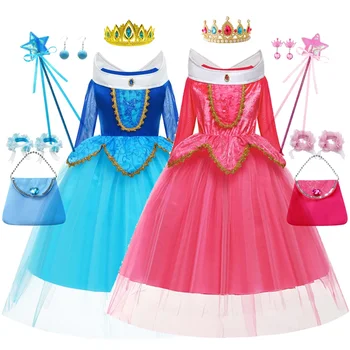 Костюм на принцеса за момиченца Розова рокля принцеса Aurora 3 4 5 6 7 8 9 10 години