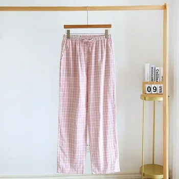 И 2023 Home Мъжки пролет-лято свободни панталони за двойки, женски каре японски панталон, Памучен пижами, Нови тънки
